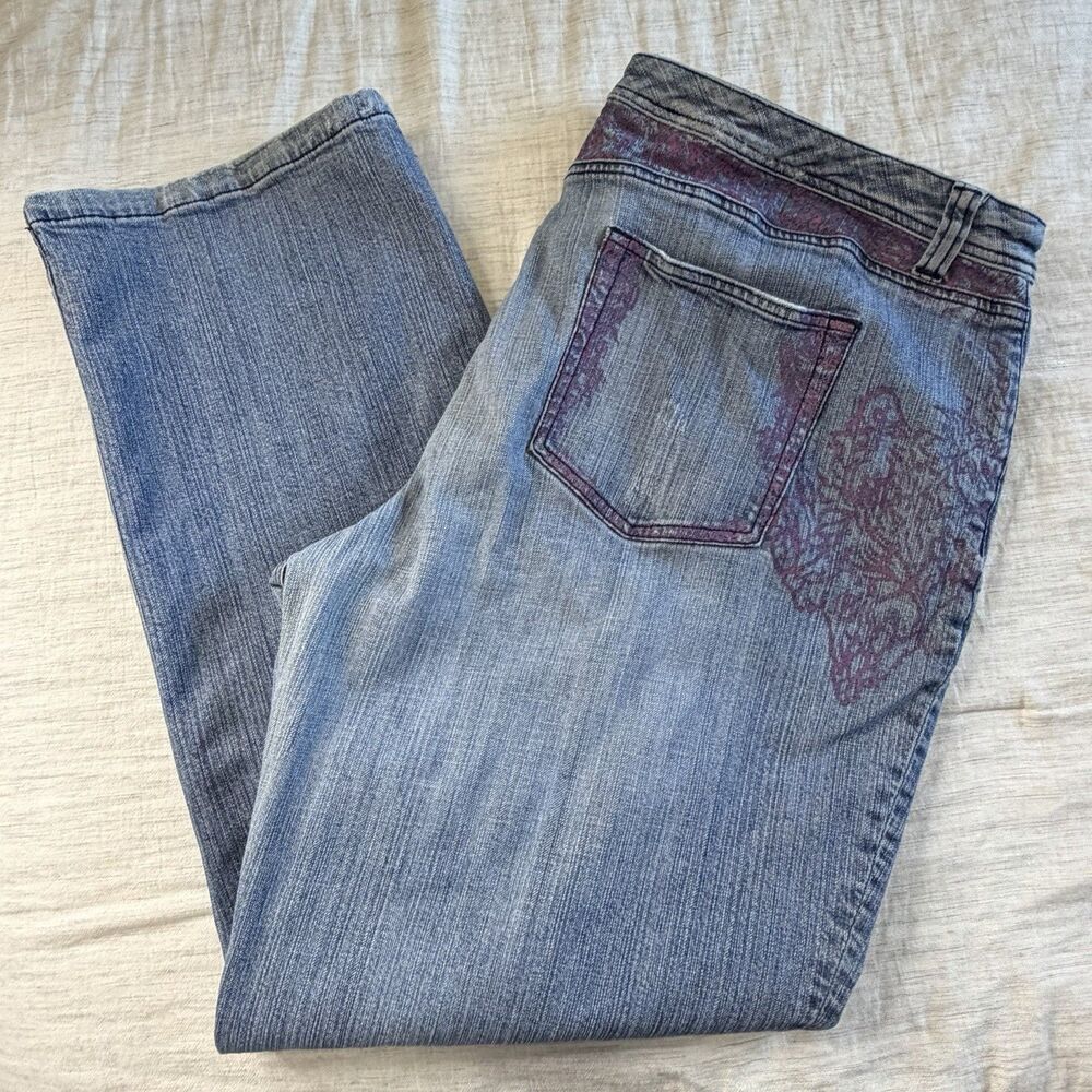 Lane Bryant Venezia Straight Leg Jeans Women's Size 24 Stretch Denim Pink Scroll